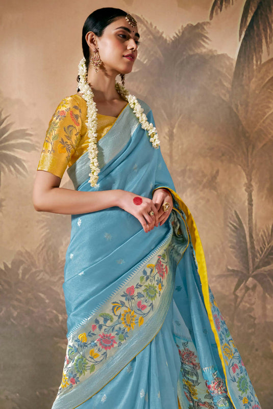 Sky Blue Silk Party Wear Saree