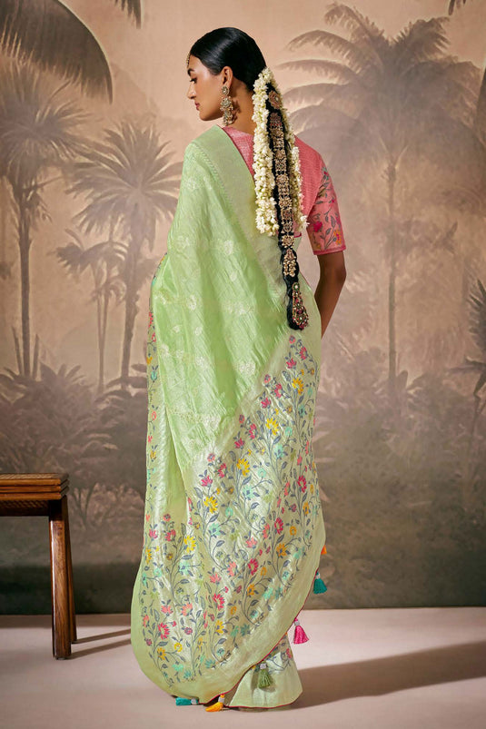 Silk Fabric Sea Green Weaving Work Saree