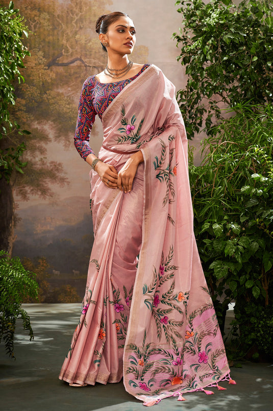 Pink Color Fashionable Saree In Art Silk Fabric