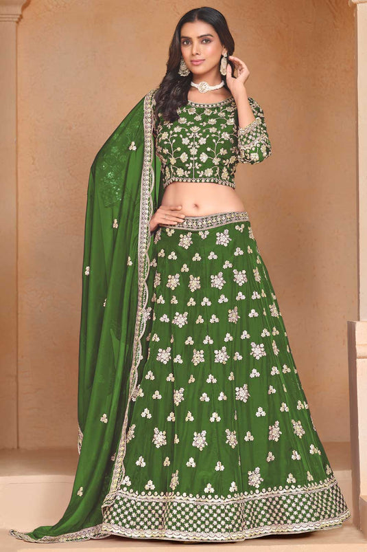 Radiant Green Color Organza Fabric Lehenga