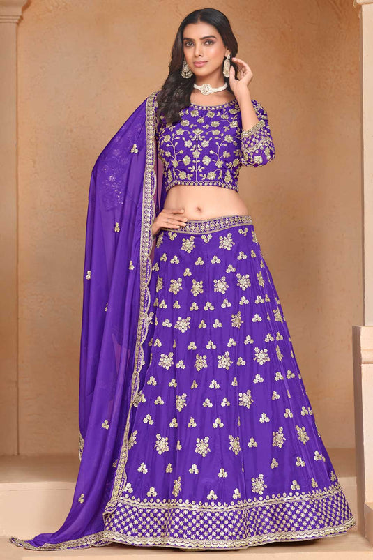 Excellent Organza Fabric Purple Color Lehenga