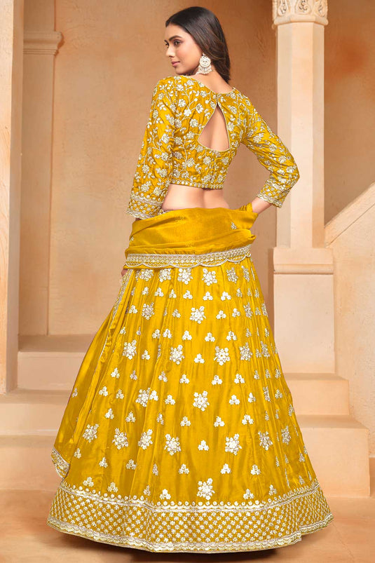 Yellow Color Organza Fabric Beatific Lehenga