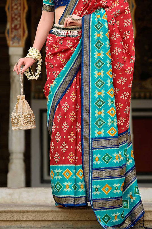 Imposing Art Silk Printed Saree In Red Color