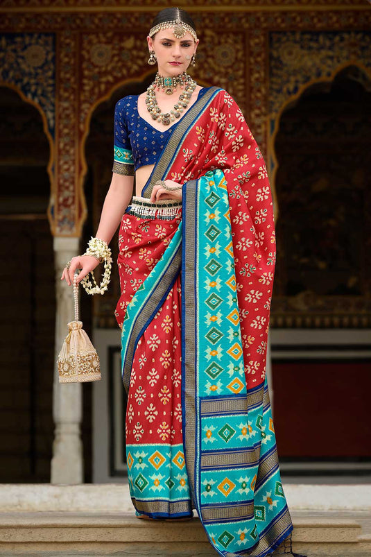 Imposing Art Silk Printed Saree In Red Color