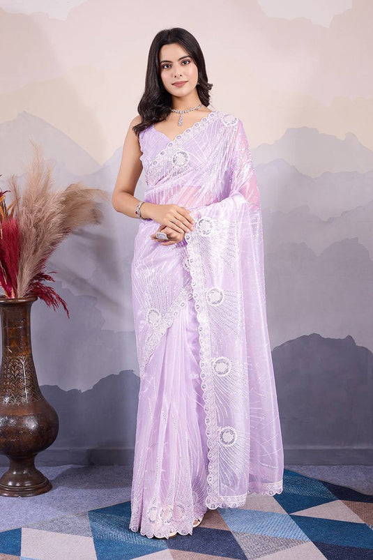 Sequins Work Lavender Designer Saree With Gorgeous Blouse