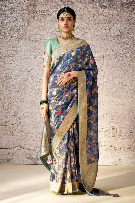 Blue Banarasi Silk Saree