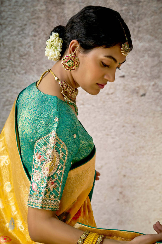 Yellow Shaded Woven Banarasi Silk Saree