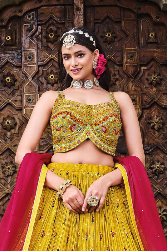 Mustard Embroidery Work Readymade Lehenga Choli