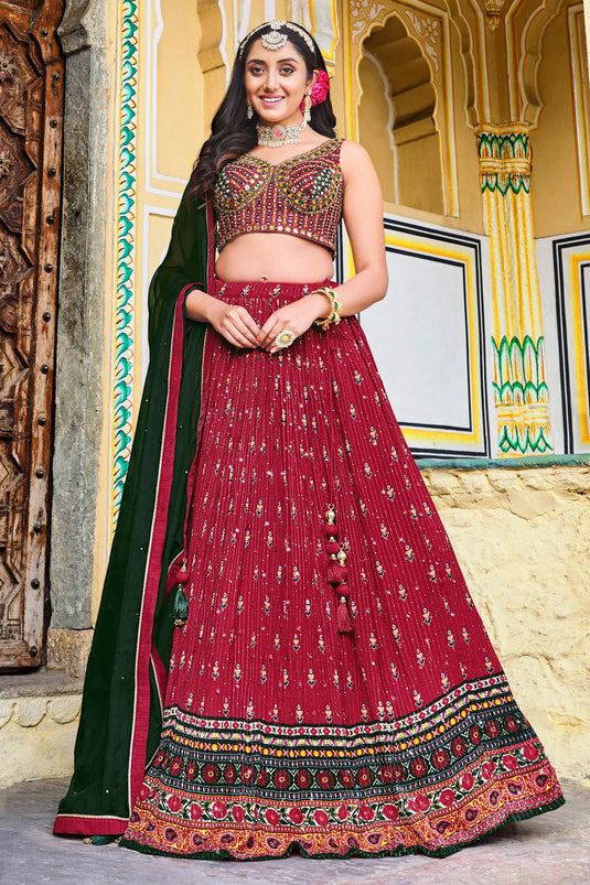 Chinon Maroon Readymade Lehenga Choli