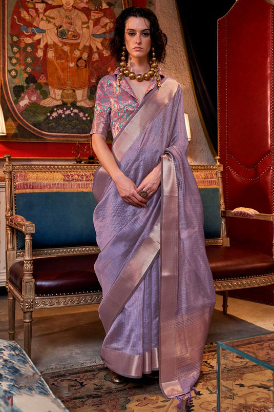 Lavender Color Weaving Work Glamorous Chiffon Saree