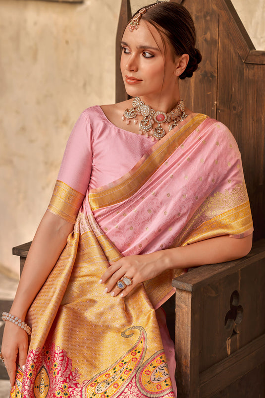 Pink Weaving Work Art Silk Party Wear Saree