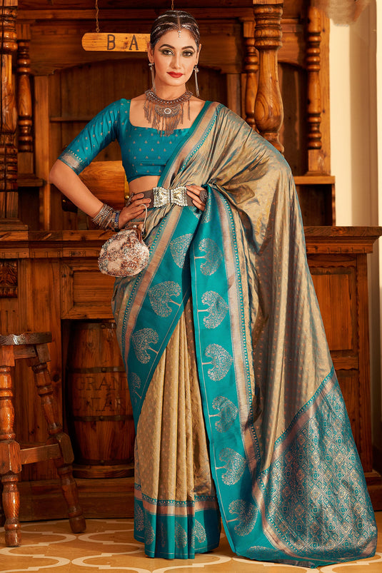 Radiant Brown Banarasi Art Silk Saree With Contrast Blouse