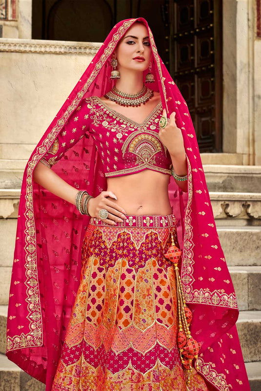 Multi Color Wedding Wear Banarasi Silk Incredible Bridal Lehenga