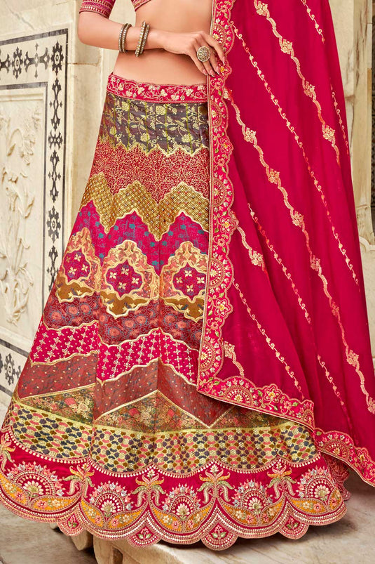 Wedding Wear Banarasi Silk Multi Color Magnificent Bridal Lehenga