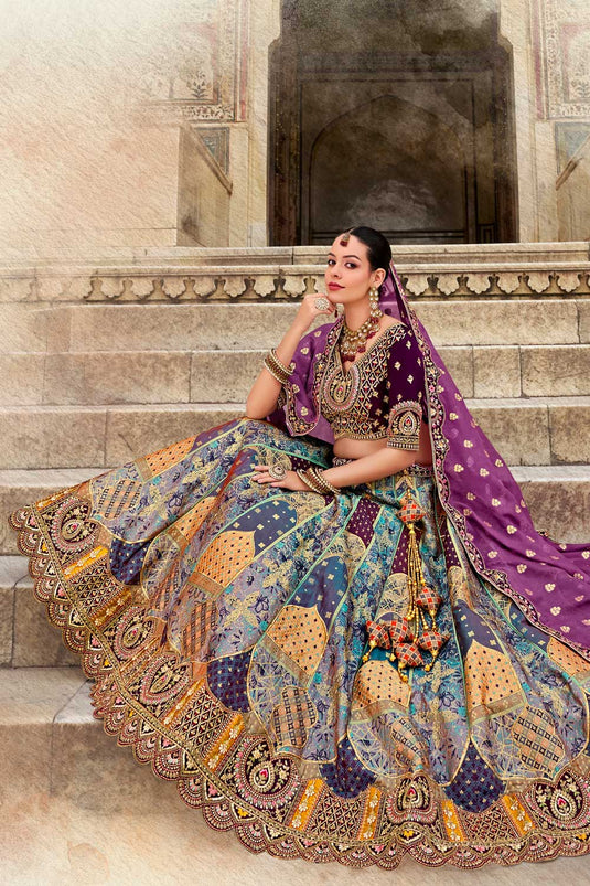 Multi Color Banarasi Silk Wedding Wear Luminous Bridal Lehenga