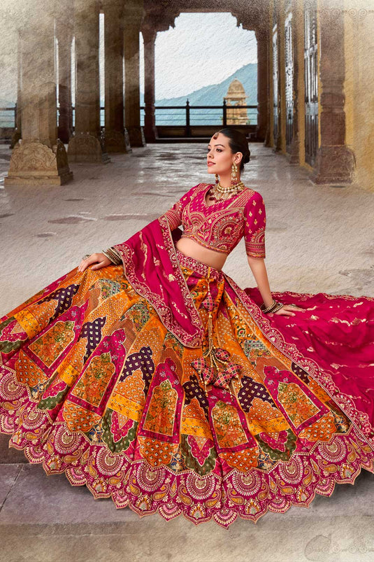 Banarasi Silk Wedding Wear Vivacious Bridal Lehenga In Multi Color