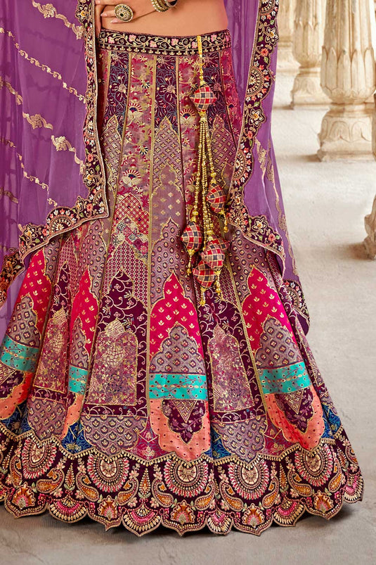 Banarasi Silk Wedding Wear Mesmeric Bridal Lehenga In Multi Color