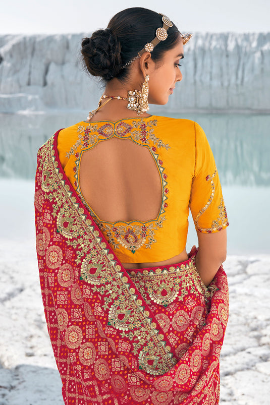 Red Elegance Pure Georgette Bridal Patola Saree