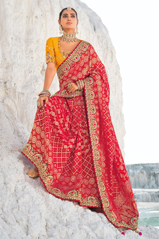 Red Elegance Pure Georgette Bridal Patola Saree