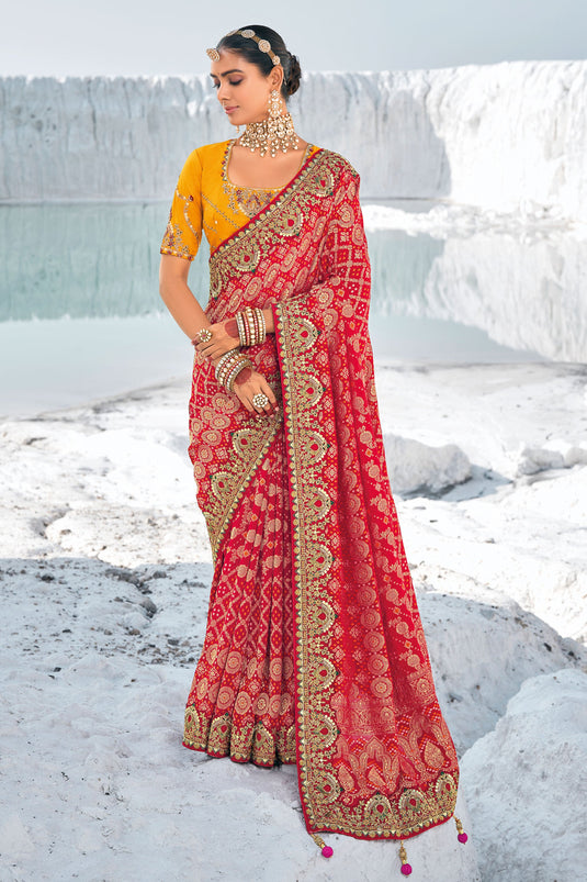 Red Elegance Pure Georgette Bridal Patola Saree