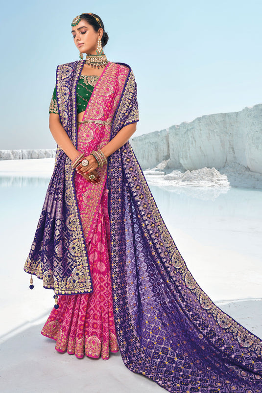 Magenta Grace Wedding Special Georgette Patola Saree