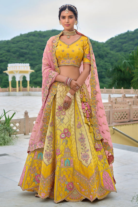 Heavy Work Silk Bridal Lehenga Choli In Yellow Color