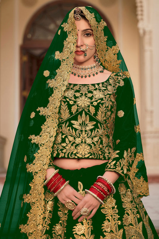 Green Bliss Wedding Velvet Lehenga Choli