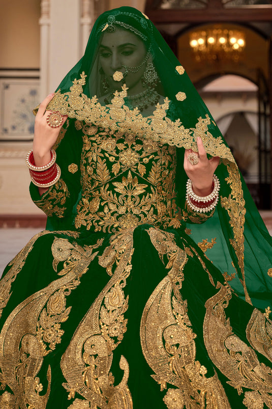 Green Bliss Wedding Velvet Lehenga Choli