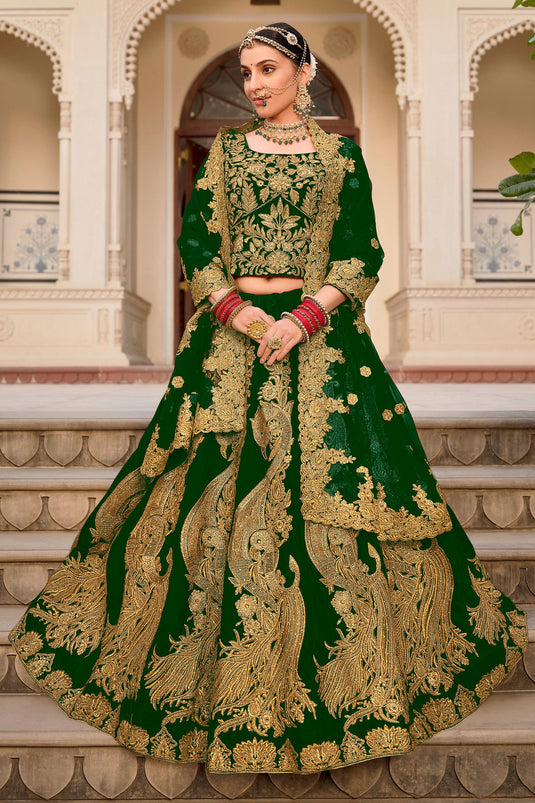 Green Bliss Wedding Velvet Lehenga Choli