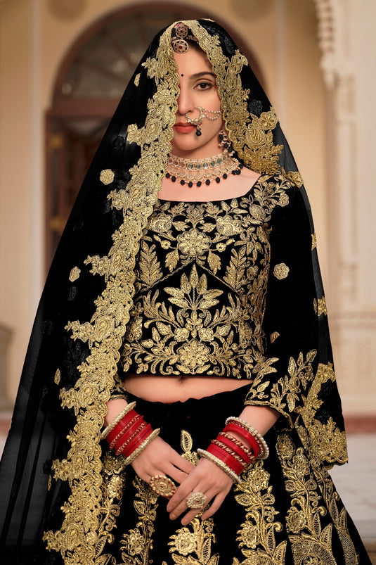 Black Shine Heavy Bridal Lehenga Set