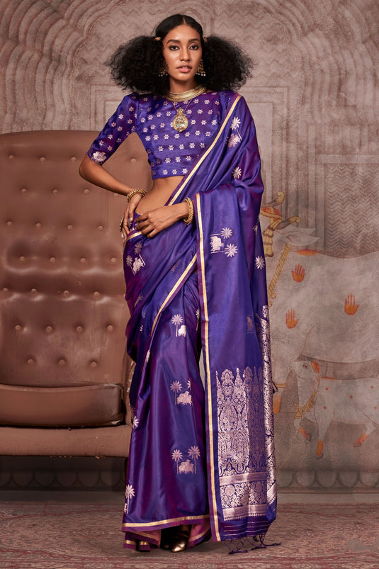 Charm Pure Satin Silk Saree In Purple Color