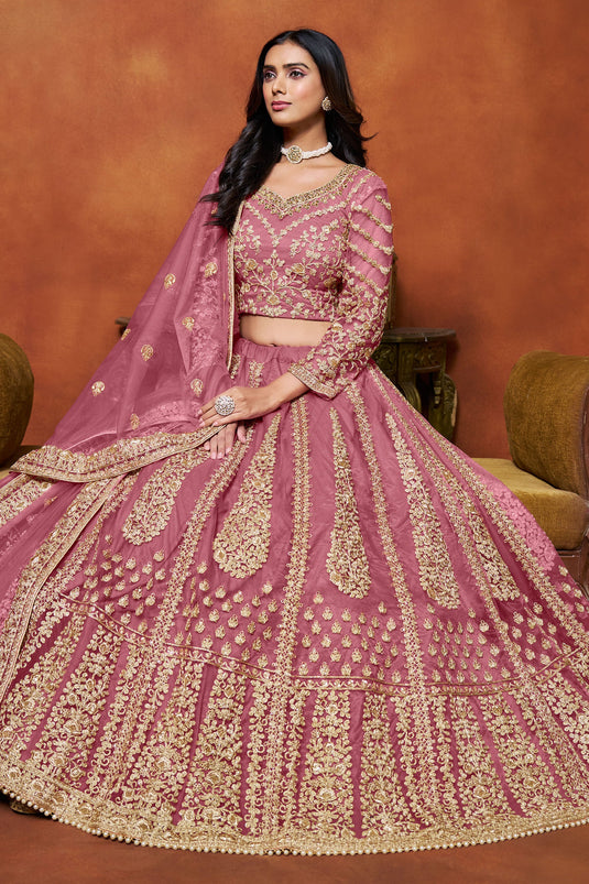 Ethereal Pink Net Wedding Lehenga Choli