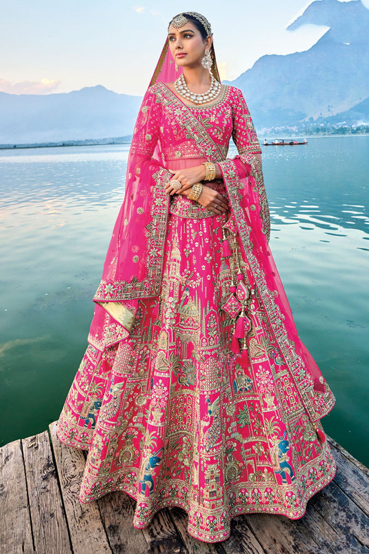 Rani Silk Bridal Attire Lehenga Choli With Double Dupatta