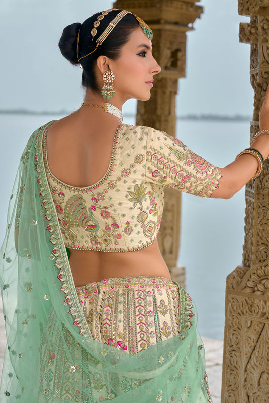 Grace Beige Silk Bridal Lehenga Choli With Double Dupatta