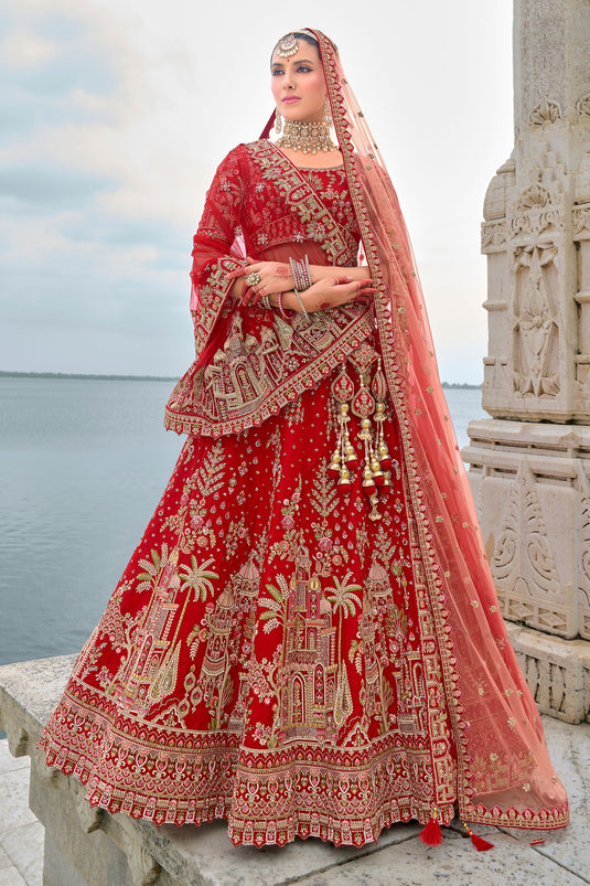 Parade Red Hued Silk Bridal Lehenga Choli