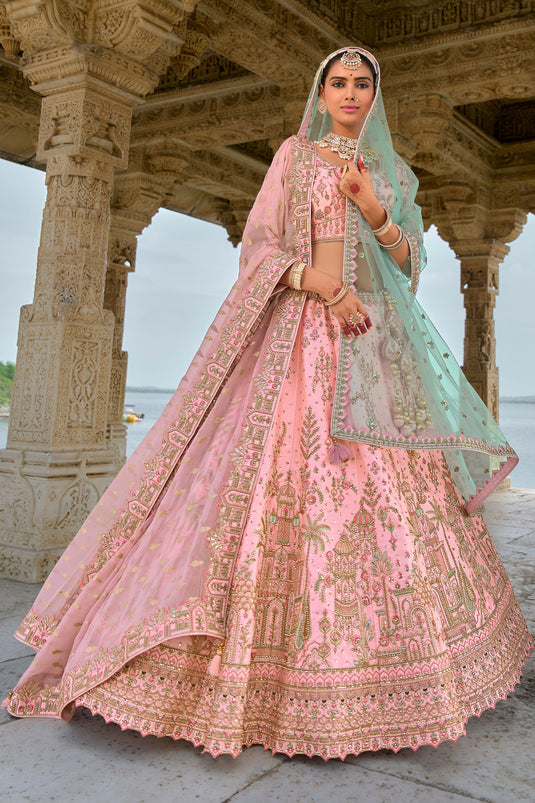 Allure Pink Silk Embroidered Wedding Lehenga Choli