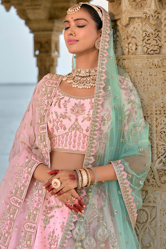 Allure Pink Silk Embroidered Wedding Lehenga Choli