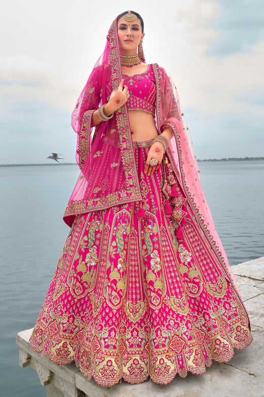 Rani Heavy Embroidered Bridal Lehenga Choli With Double Dupatta