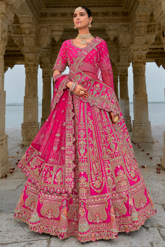 Champagne Rani Pure Silk Heavy Embroidered Bridal Lehenga Choli With Double Dupatta