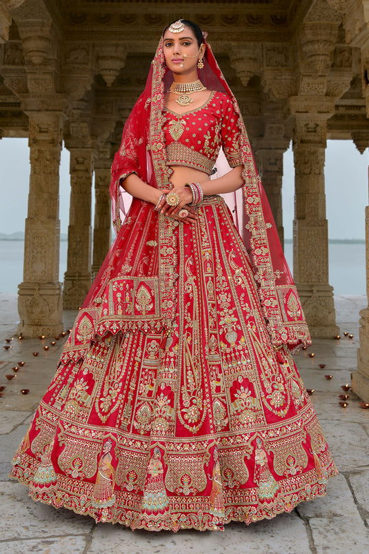 Red Bridal Lehenga Choli With Double Dupatta