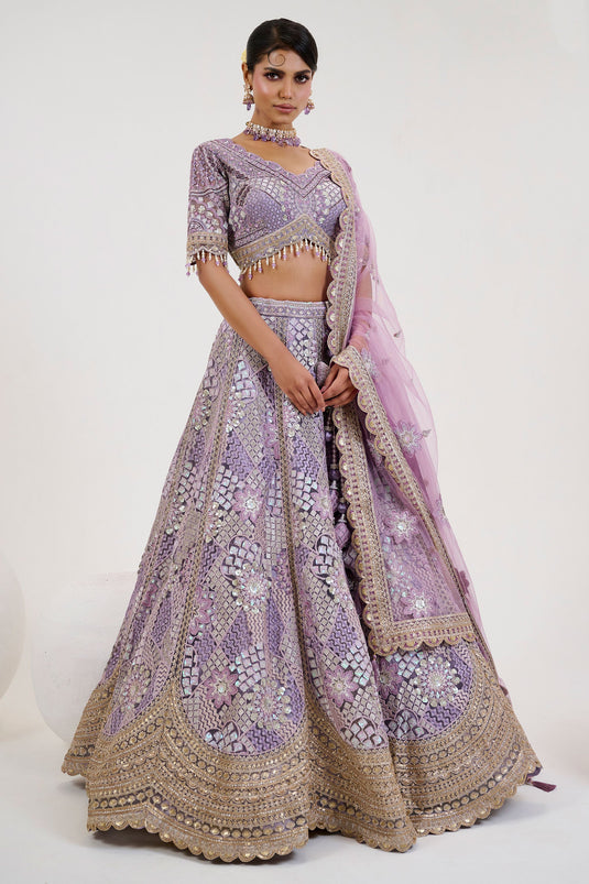 Radiant Lavender Heavy Embroidered Bridal Readymade Lehenga Choli