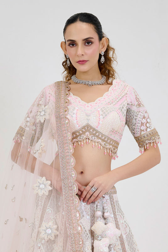 Majestic Off White Pure Net Readymade Lehenga Choli