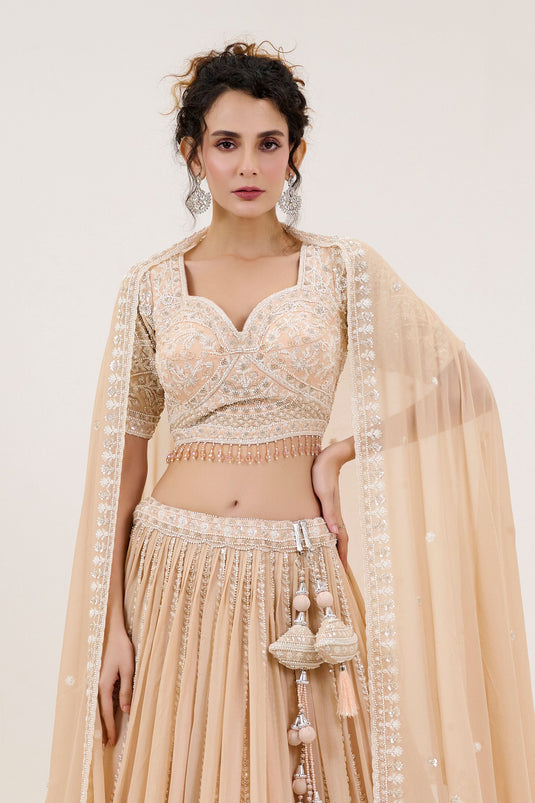 Peach Heavy Embroidered Bridal Readymade Lehenga Choli