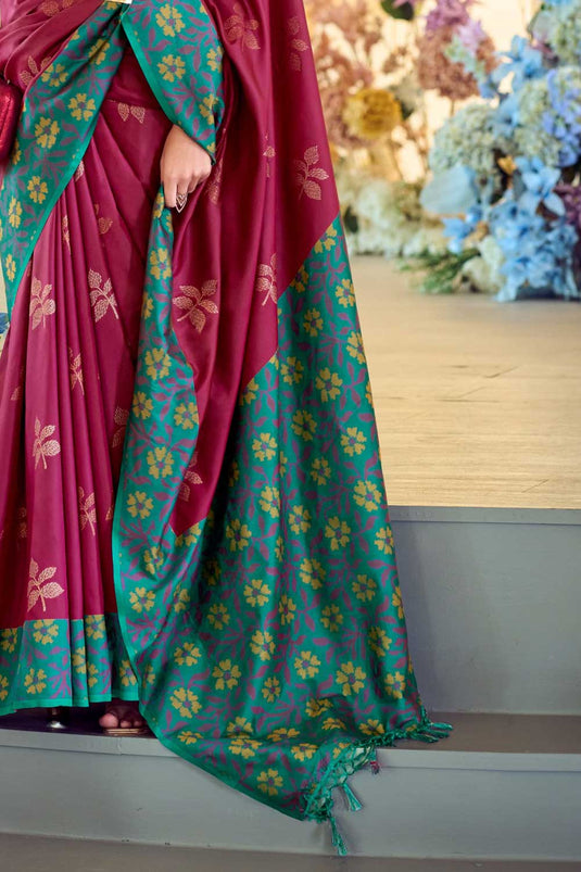 Wine Color Brilliant Banarsi Style Silk Saree