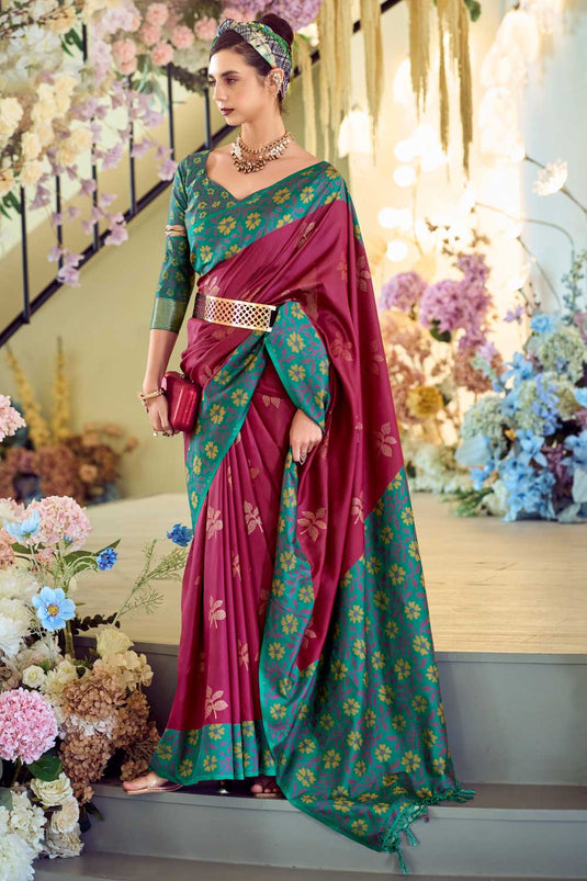 Wine Color Brilliant Banarsi Style Silk Saree