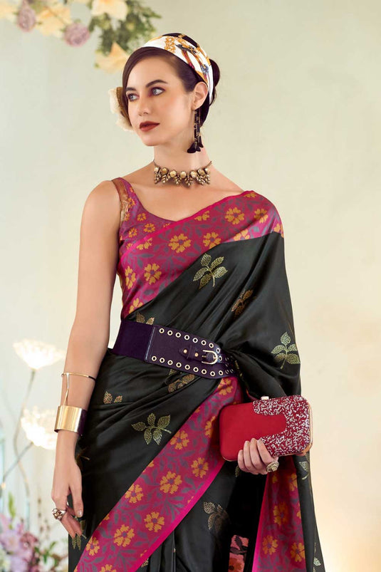 Soothing Banarsi Style Silk Saree In Black Color