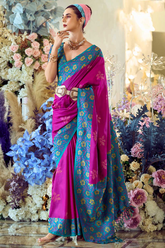 Blazing Rani Color Banarsi Style Silk Saree