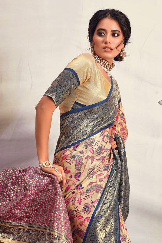 Elegant Printed Function Saree In Beige Color