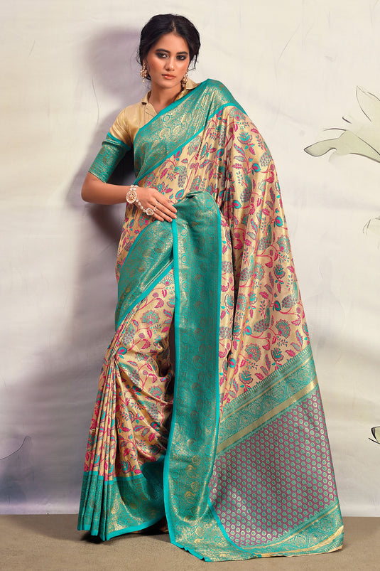 Lustrous Beige Heritage Printed Saree