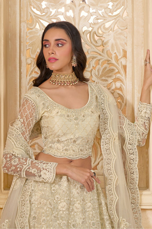 Elegance Off White Wedding Wear Lehenga Choli